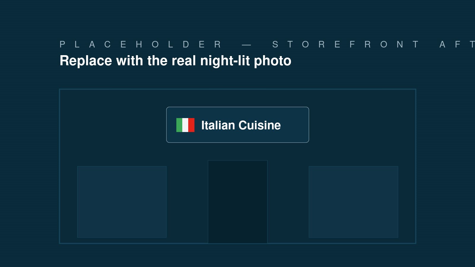 Storefront after the signage redesign (placeholder — replace with the real night-lit photo).